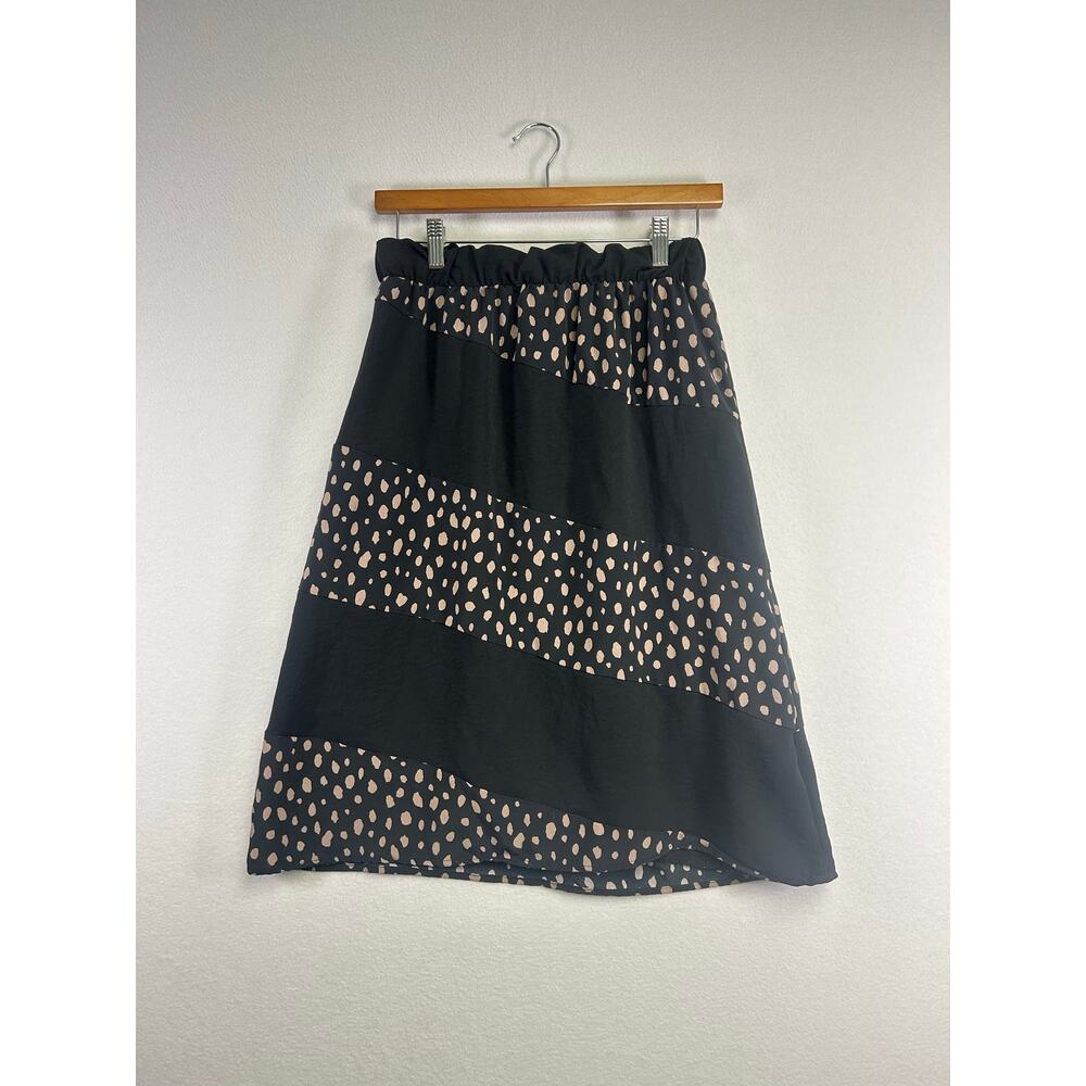 Peach Perfect black and brown polkadot‎ midi skirt size medium boho chic￼